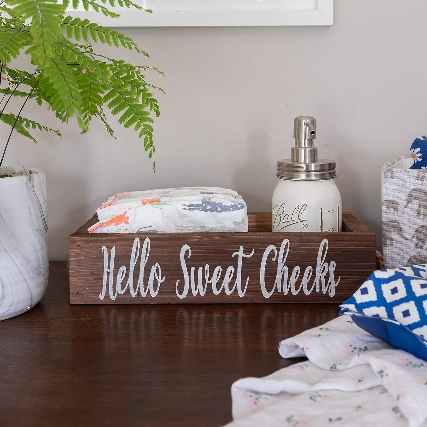 Bathroom Decor Box, One Box with Print on 2 Sides Farmhouse Bathroom Decor Nice Bathroom Box Toilet Box, Hello Sweet Cheeks Bathroom Box Rustic Decor, Toilet Organizer Farmhouse Decor, Brown