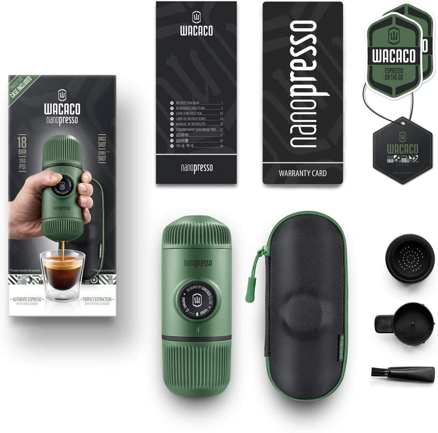 Nanopresso Portable Espresso Maker Bundled with Protective Case, Upgrade Version of Minipresso, Mini Travel Coffee Machine, Perfect for Camping, Travel and Office (Elements Moss Green)