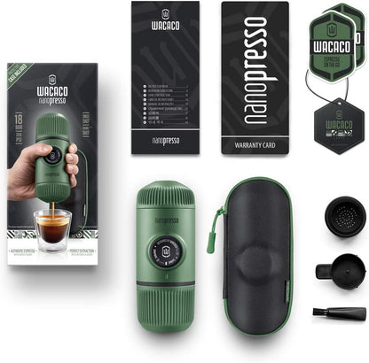 Nanopresso Portable Espresso Maker Bundled with Protective Case, Upgrade Version of Minipresso, Mini Travel Coffee Machine, Perfect for Camping, Travel and Office (Elements Moss Green)