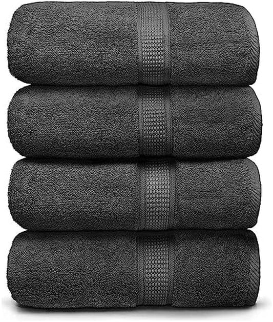 Premium Bath Towels Pack of 4, 100% Cotton, Large 30" X 52", Super Soft, Highly Absorbent, Quick Dry, Durable, Comfortable, Great Value & Quality, Perfect for Home & Bathroom - Grey