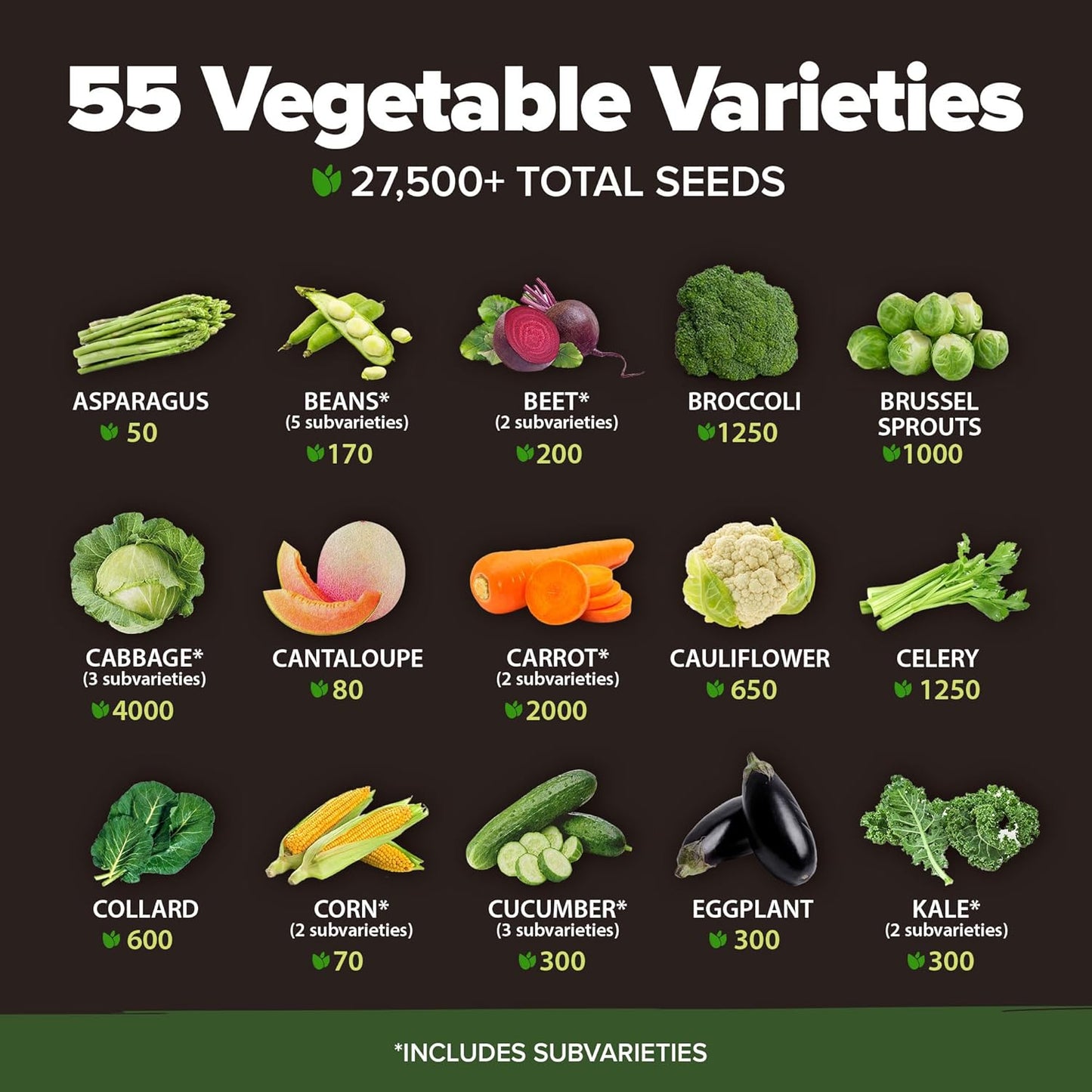 55 Vegetable Seeds Pack | Spring, Fall, Winter Heirloom Vegetables | Non-Gmo Garden Survival Seed Vault - Prepper Gear Supplies | Gifts for Men Women Gardeners