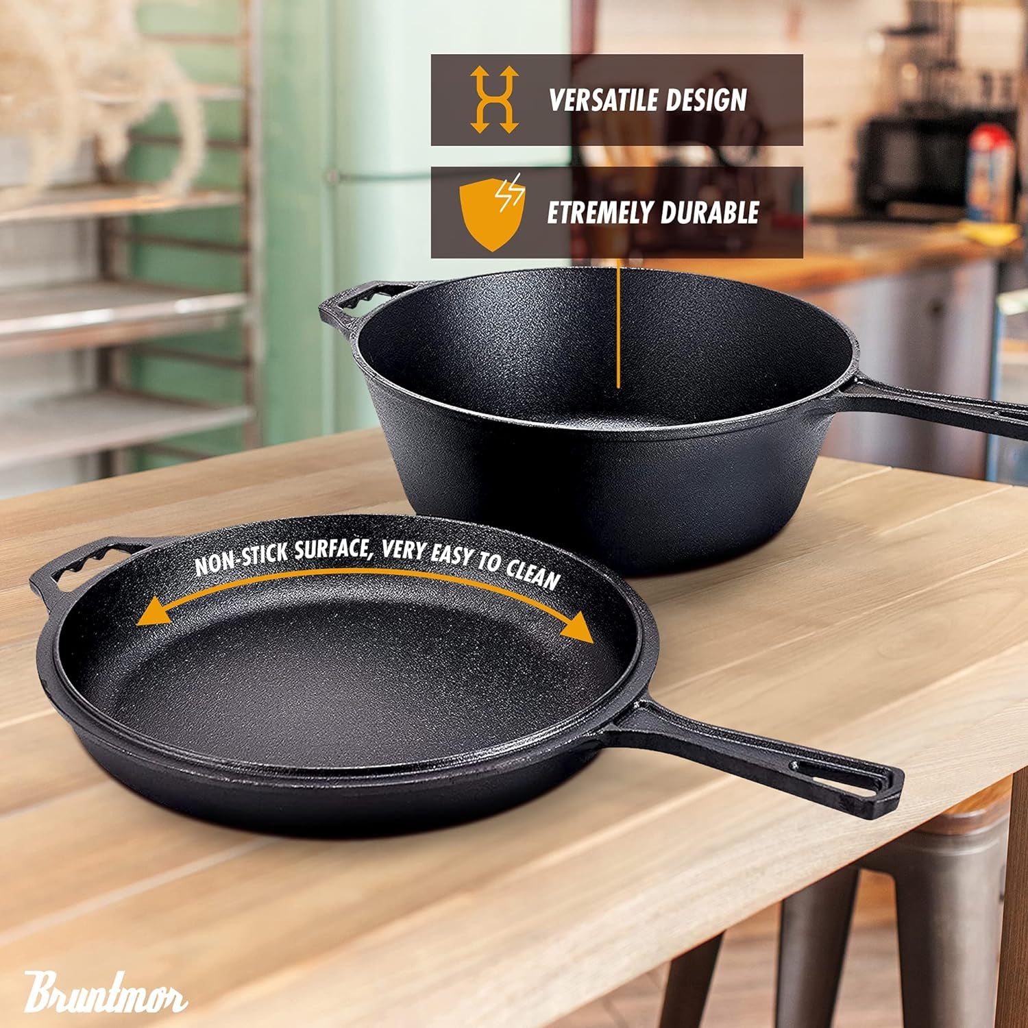 Cast Iron Skillet - Cast Iron Pots and Pan Sets - 3 Quart Pre-Seasoned Cast Iron Dutch Oven - Deep Pot with Handle and Frying Pan Bundle - Kitchen Cookware for Indoor or Outdoor Camping