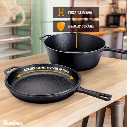 Cast Iron Skillet - Cast Iron Pots and Pan Sets - 3 Quart Pre-Seasoned Cast Iron Dutch Oven - Deep Pot with Handle and Frying Pan Bundle - Kitchen Cookware for Indoor or Outdoor Camping